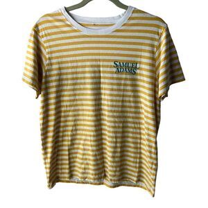 Samuel Adams Wicked Hazy Short Sleeve Shirt size Large Yellow and White Stripes